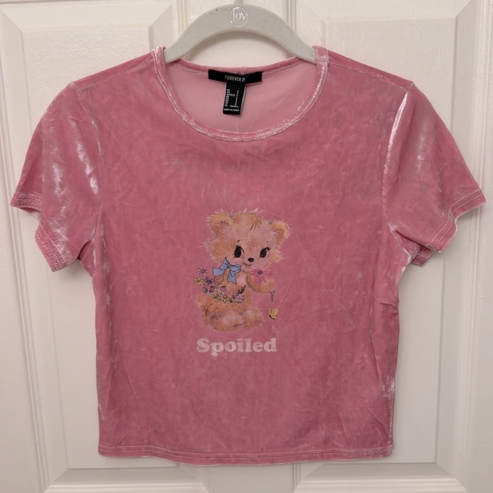 Forever 21 Velvet Spoiled Bear Graphic Tee, S
